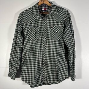 Tommy Hilfiger Green Plaid Pearl Snap Western Shirt